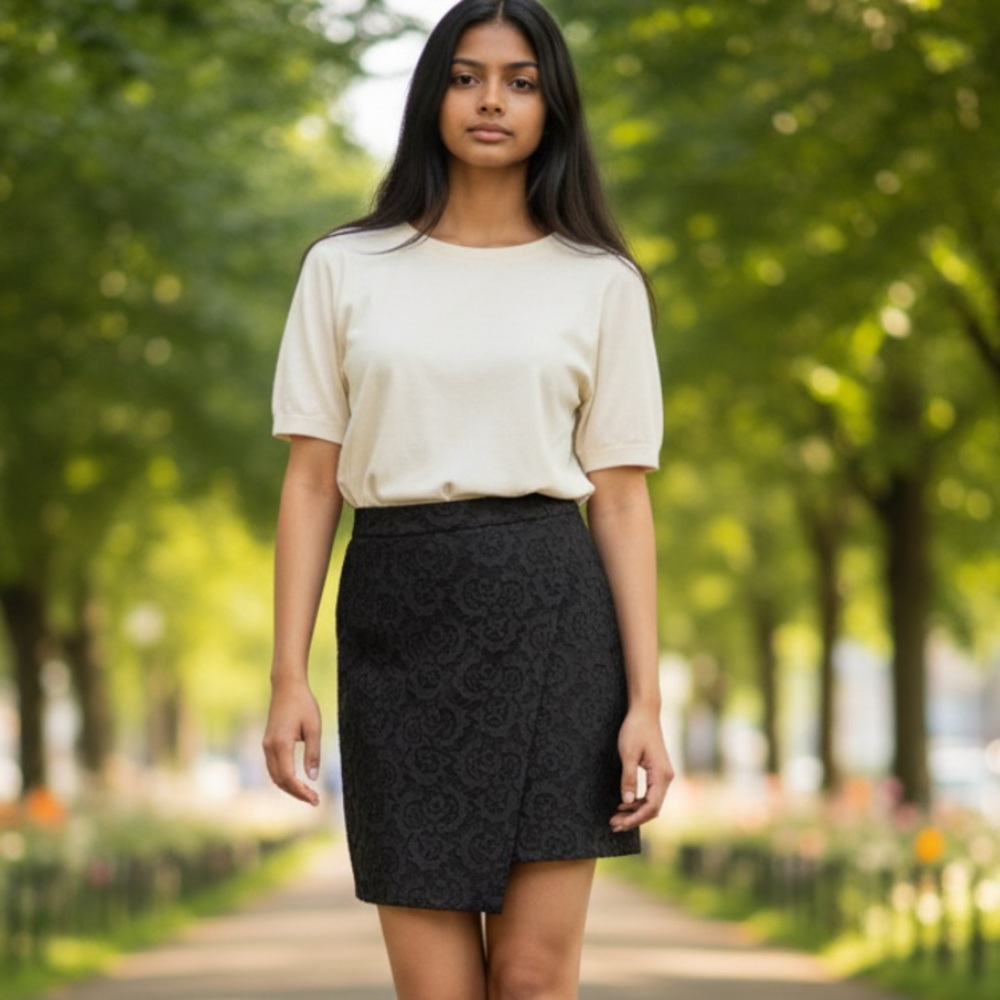 Madewell Black Wrap crochet Mini Skirt Asymmetric size 2